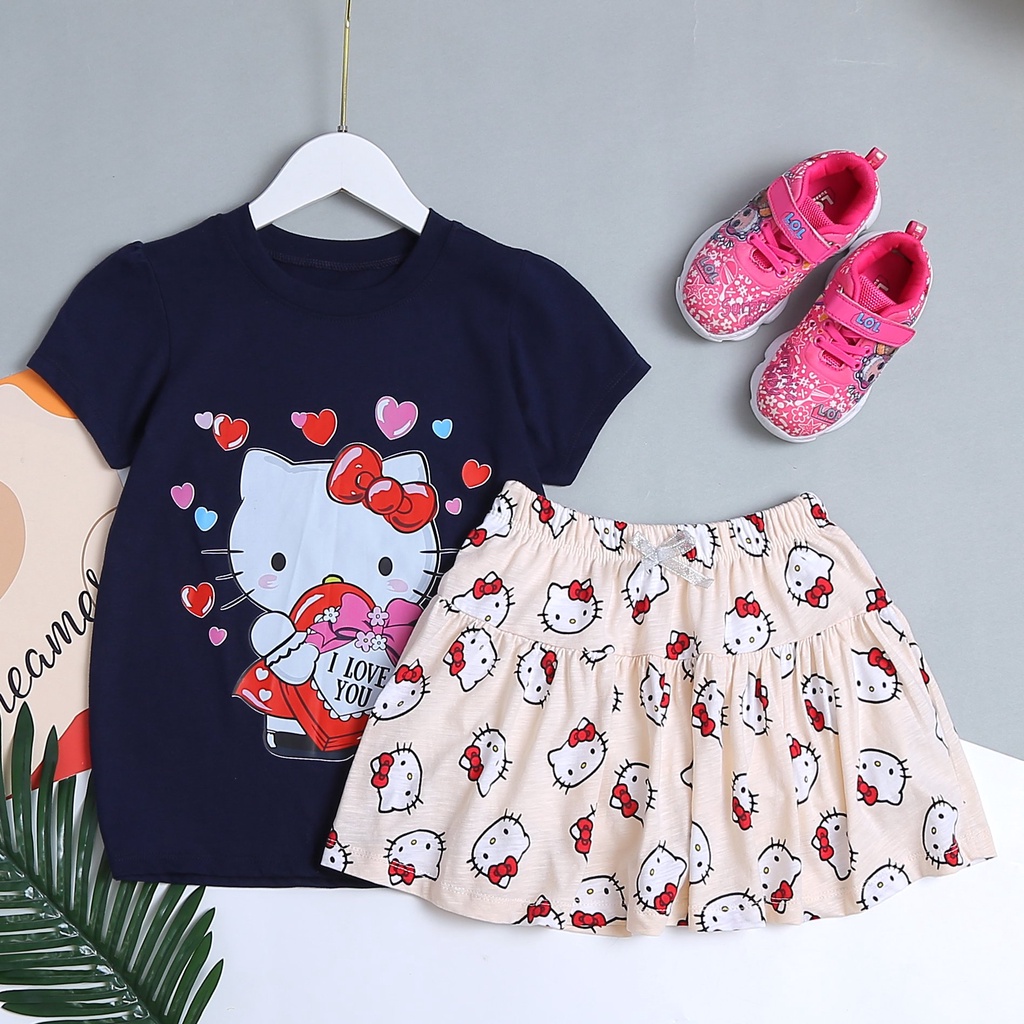 Set áo váy disney bé gái Bigbaby, chất thun cotton mềm mát chân váy trong có chip cho bé 17-45kg