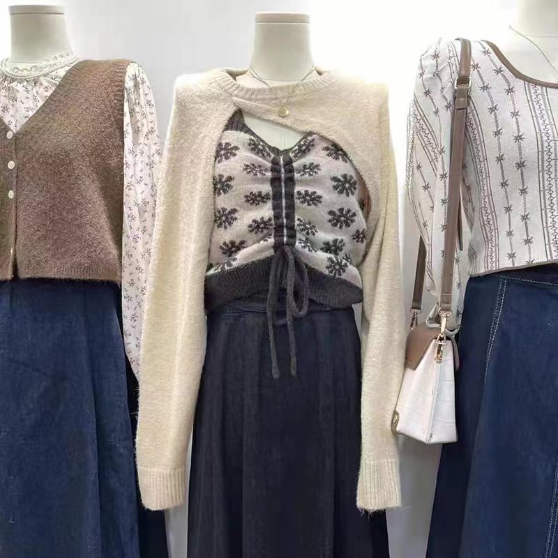 Set đồ SUXI gồm áo hai dây kèm áo khoác ngoài tay dài thời trang dành cho nữ