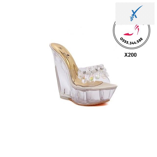 Giày đế xuồng 14cm đế trong quai trong đính hoa đá ms X200