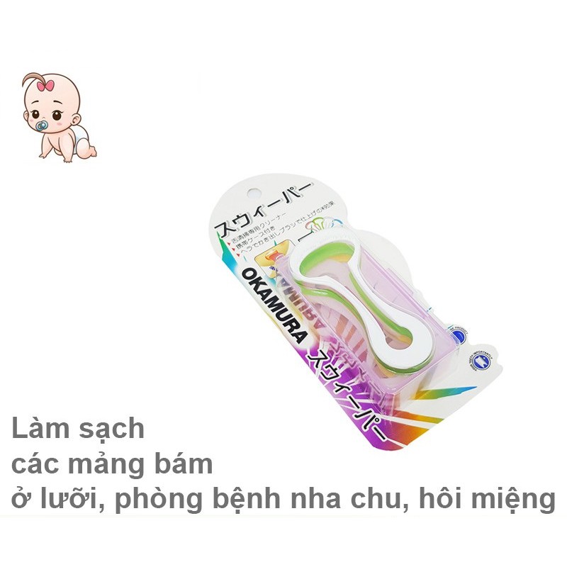 ✔️️️ Dụng cụ cạo lưỡi Okamura - Làm sạch mảng bám lưỡi, phòng bệnh nha chu (Vỉ 5 Cái) Nạo lưỡi Nhật