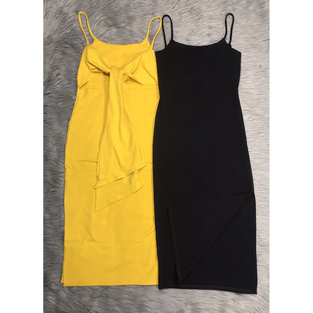 Đầm 2 dây trơn ôm body chất thun đẹp phối buộc nơ lưng xinh xắn