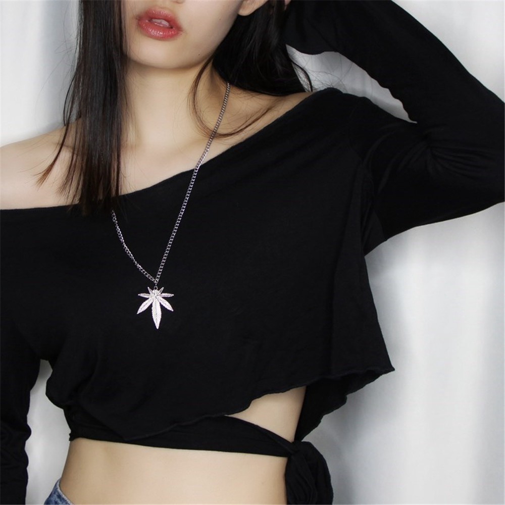 【xijing-cod】woman fashion retro Hip-hop Maple Leaf Pendant Necklace wild choker jewelry gift