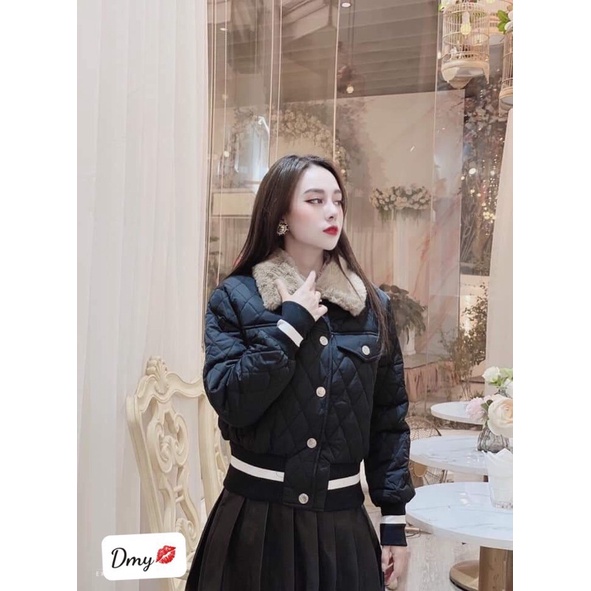 Áo phao trám bo viền cổ lông