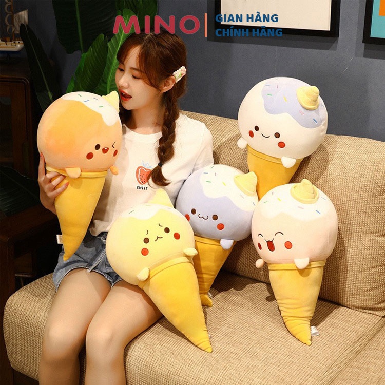 [Mã LT50 giảm 50k đơn 250k] Gối ôm gấu bông Kem Doll đội nón dễ thương cao cấp 50cm Mino TH58