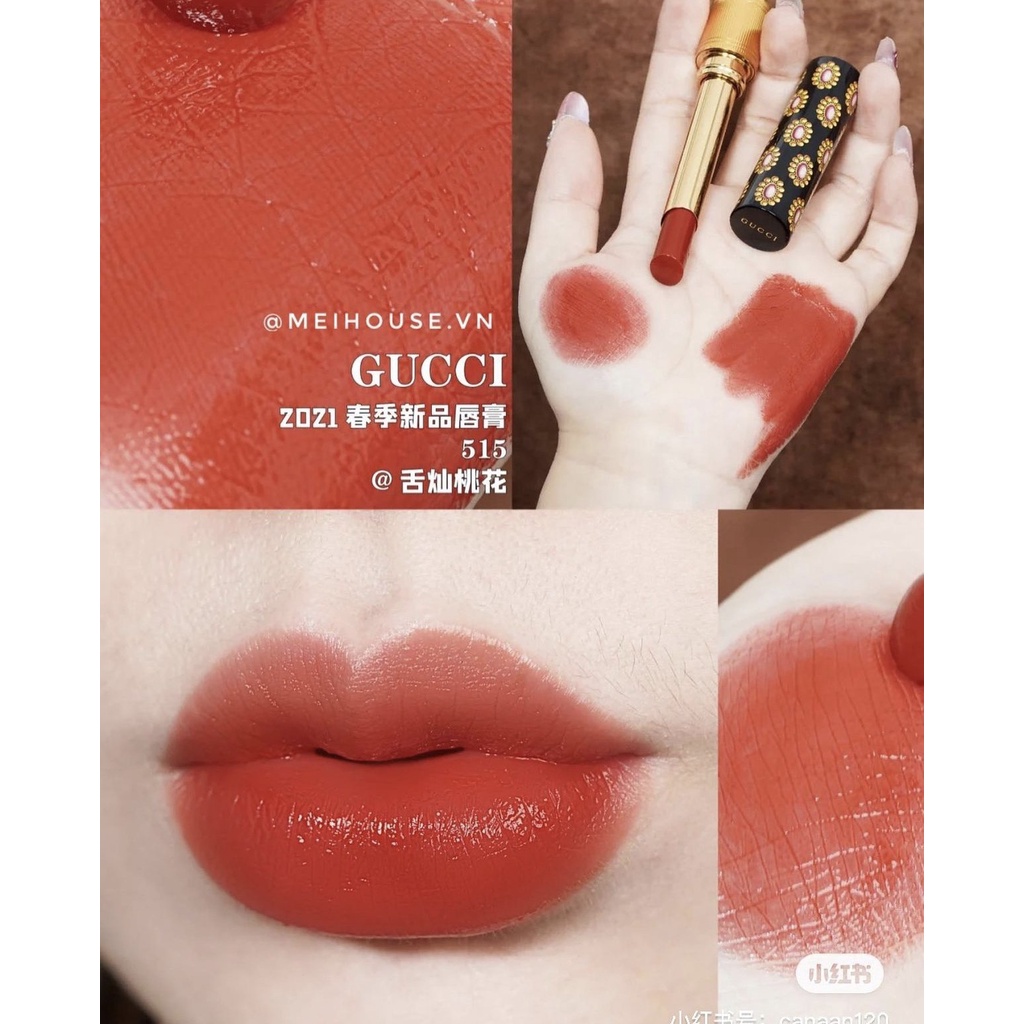 Son Gucci 500 Rouge Matte Lipstick, Son Gucci 519 Limited Matte, Satin Full size, Hàng Chính Hãng Có Bill