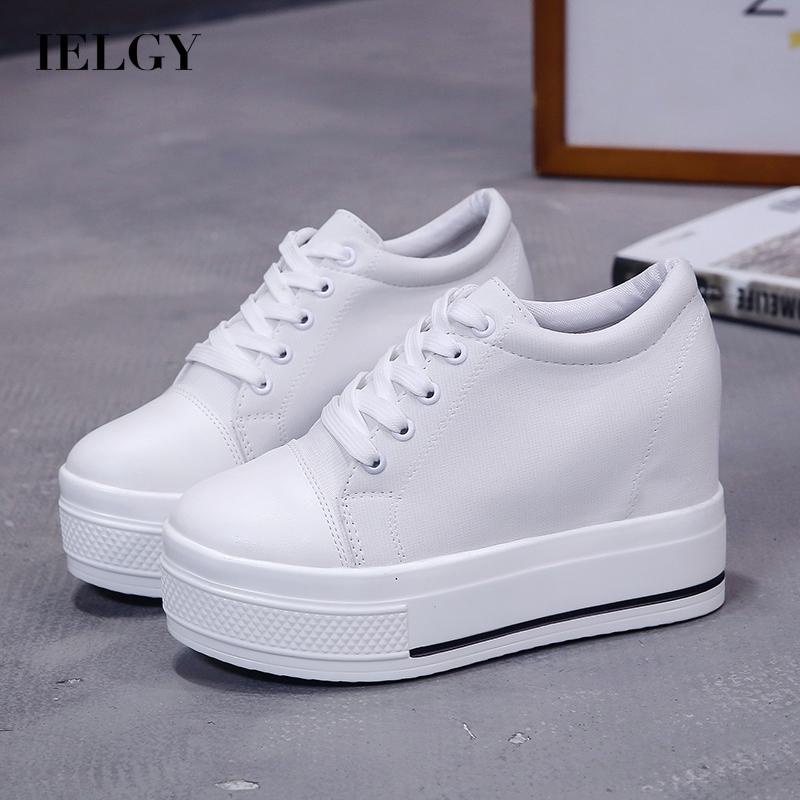 Giày thể thao IELGY đế xuồng buộc dây chống nước tăng chiều cao phong cách Hàn Quốc cho nữ