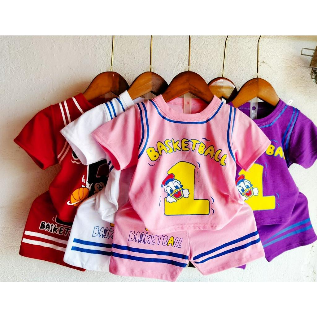 Bộ cộc tay thể thao basketball cho bé trai, bé gái, vải cotton mềm mát