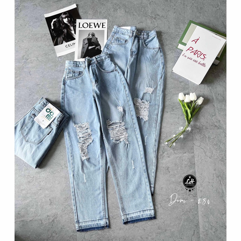 Quần bò baggy màu xanh tua rua hai gối xả lai đậm chất cá tính  Lê Huy fashion Ms 280