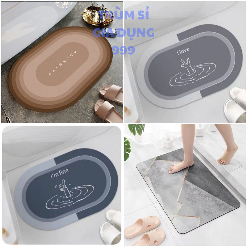 HCM Thảm Lau Chân Chùi Chân Silicon phòng tắm trải sàn siêu thấm hút nước chống trượt cao cấp đế cao su chất siêu dày