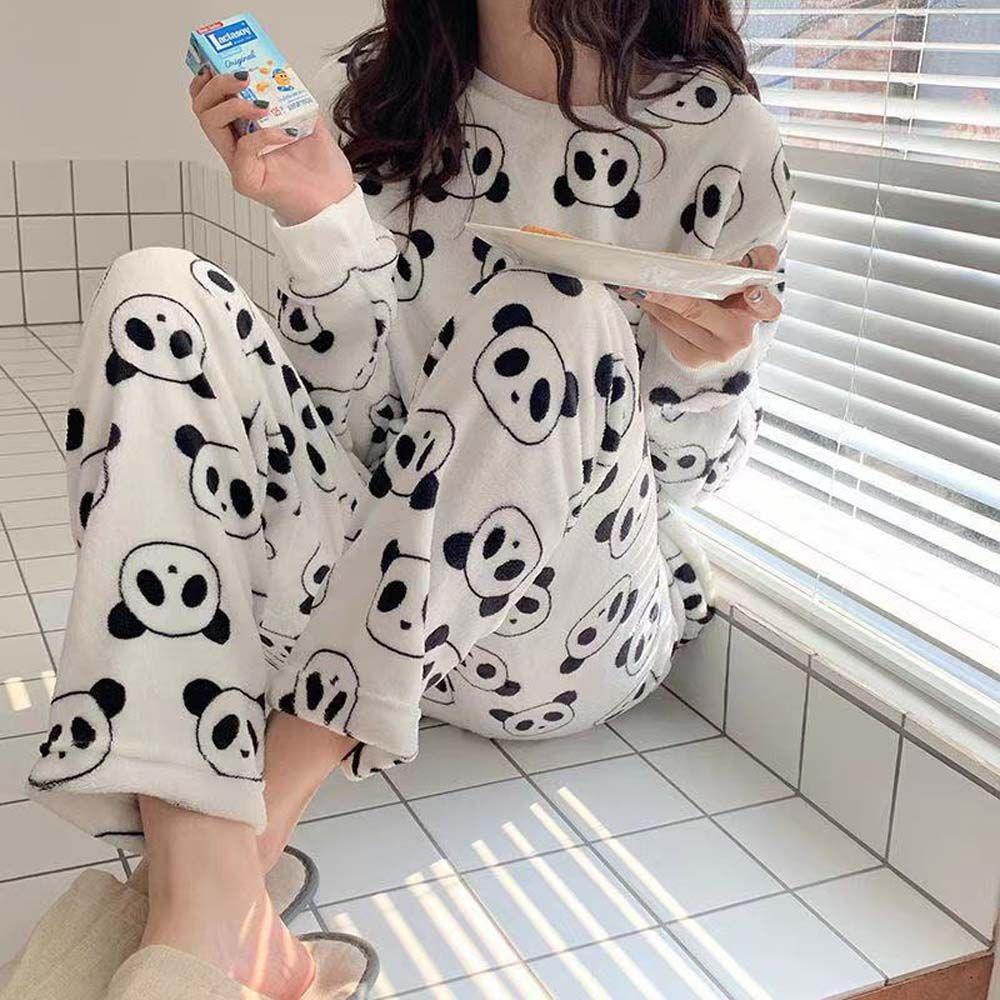 Bộ Đồ Ngủ Dáng Rộng In Hình Gấu Trúc / Dứa / Gấu Trúc / Quả Đào Kiểu Hàn Quốc Thời Trang Cho Bạn Gái