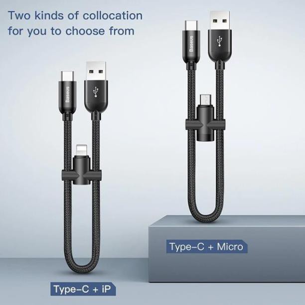 Cáp  đa năng 2 in 1 chuẩn Type C, Micro USB và Type C ,iPhone 2.4A 23 cm gọn nhẹ thích hợp khi sử dụng với sạc dự phòng