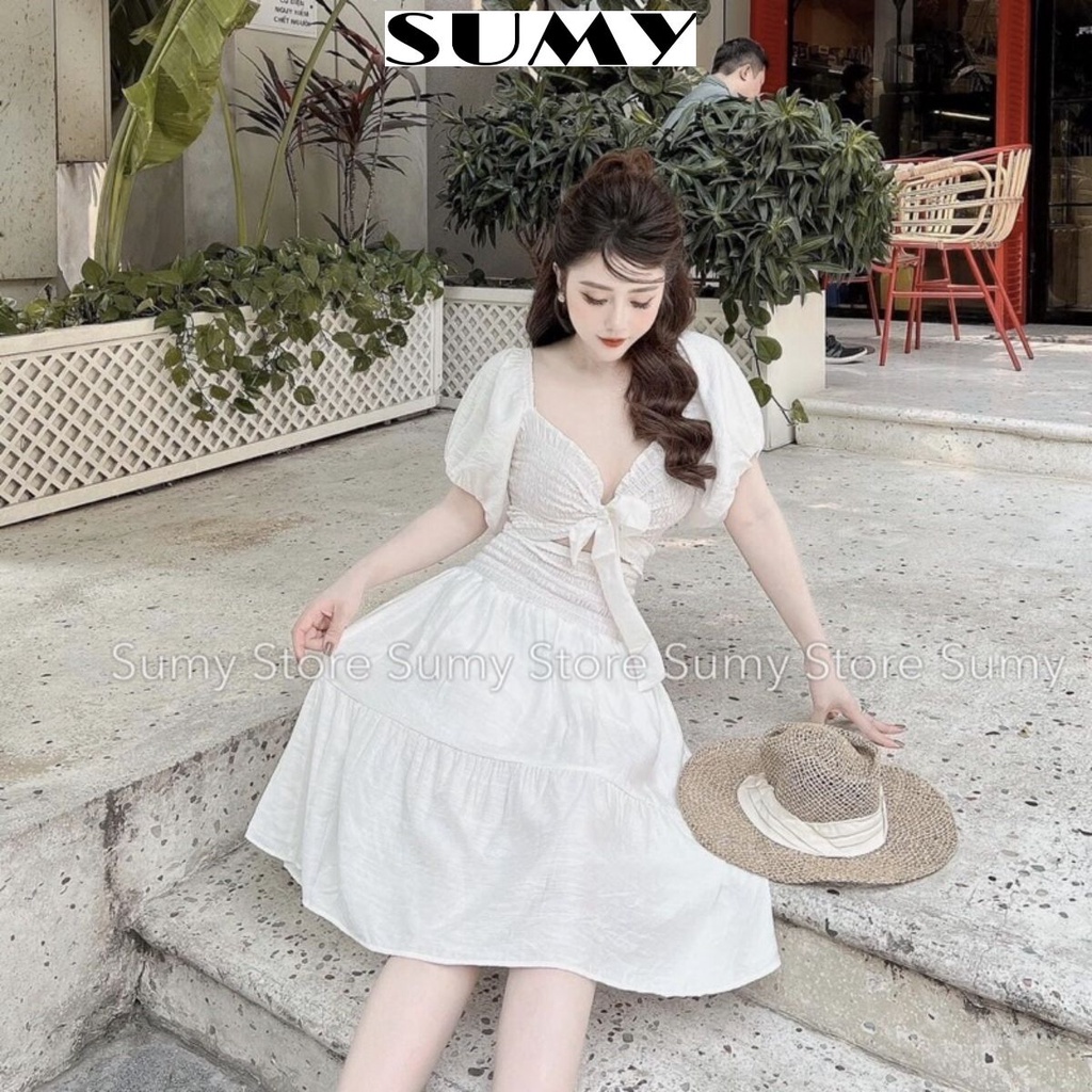 Set váy đi biển áo croptop nơ xoắn ngực mix chân váy xoè mặc đi du lịch đi biển đi chơi thời trang nữ SUMYSTORE