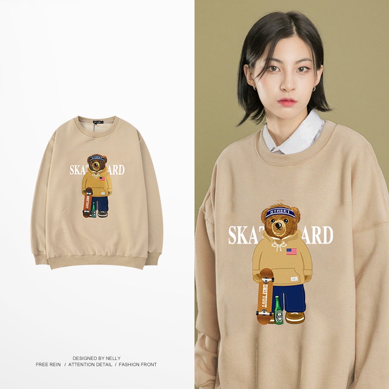 [NY0060] Áo sweater Nelly nỉ lót lông in hình "Gấu lướt ván" áo nỉ (NELLY)