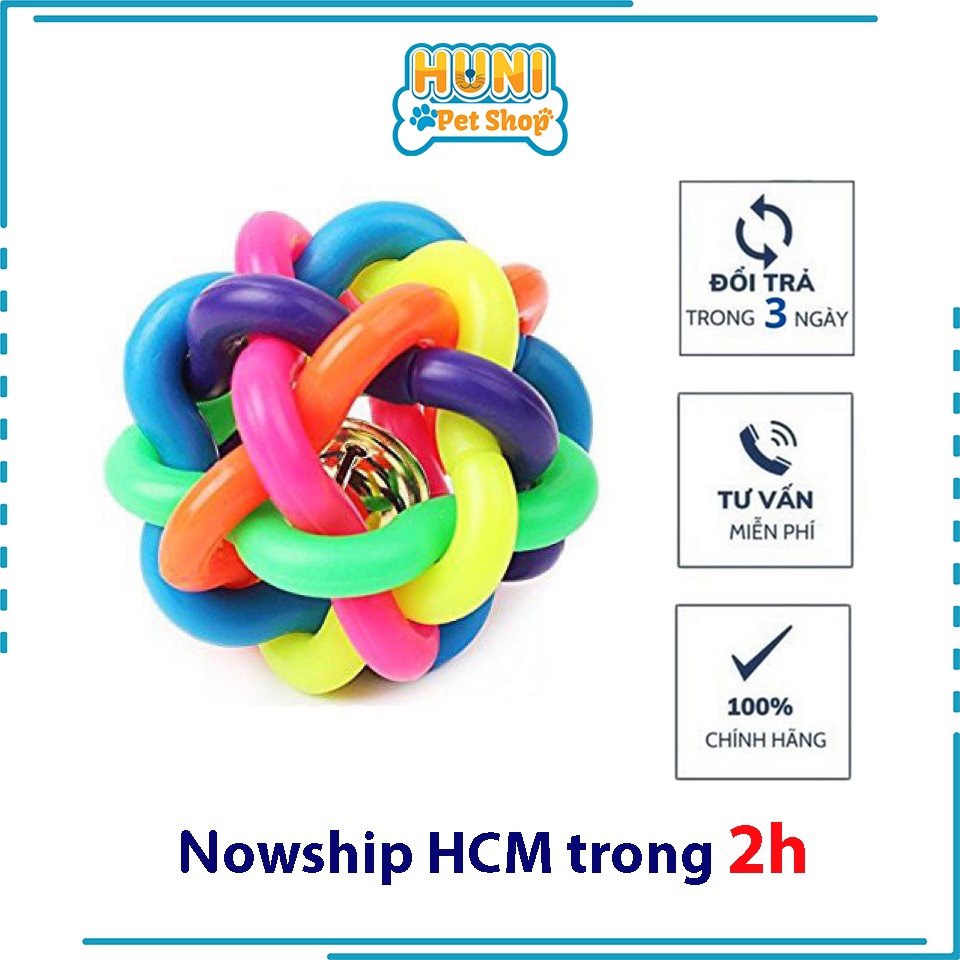 Đồ chơi cho chó gặm banh bảy màu có chuông đồ chơi cho chó con - Huni Petshop