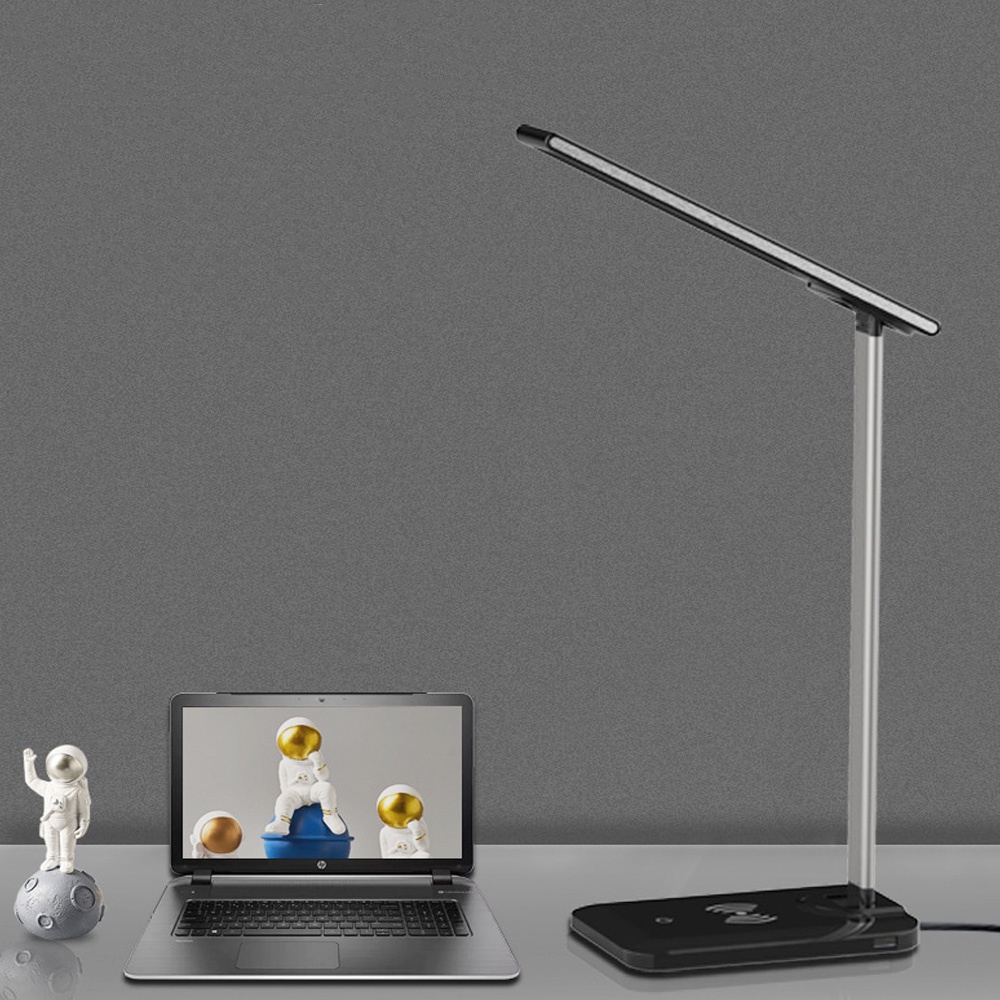 Đèn học để bàn Led Có sạc điện thoại không dây Qi 10W, 3 Chế độ sáng, Cổng sạc USB 5V