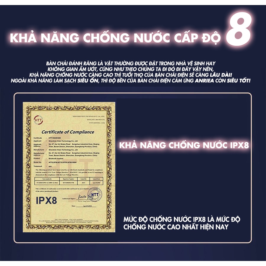 Bàn chải đánh răng điện cảm ứng Anriea, Công Nghệ Sóng Âm, Chải Sạch Mảng Bám - Hàng chính hãng Anriea A17