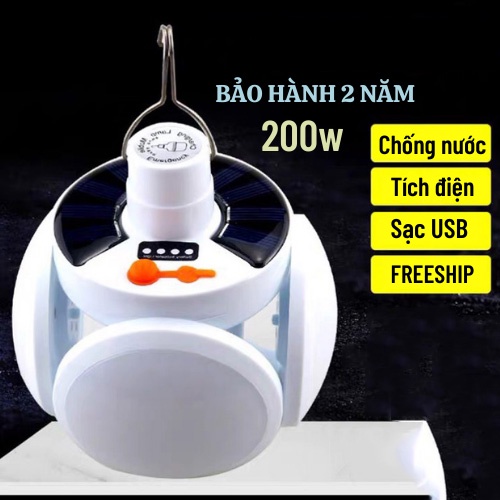 Đèn Năng Lượng Mặt Trời Bóng Đèn Led Siêu Sáng 4 Cánh Tích Điện Chống Nước Moda.H