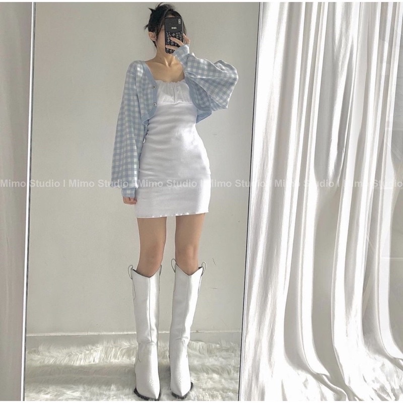 [QUÀ TẶNG LÀ 1 DÂY BUỘC TÓC] SET ÁO CARDIGAN KẺ XANH CARO KÈM VÁY 2/ HAI DÂY BODY HOTREND 🦋 | BigBuy360 - bigbuy360.vn