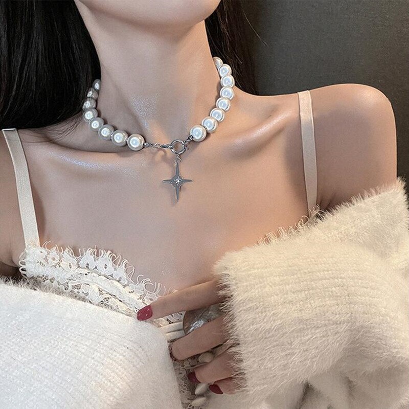 Vòng cổ mặt thánh giá đính ngọc trai thời trang cho nữ