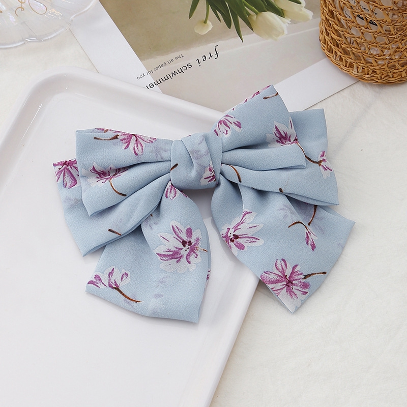 Kẹp tóc đính nơ hoa bằng chiffon kiểu Hàn Quốc xinh xắn ngọt ngào