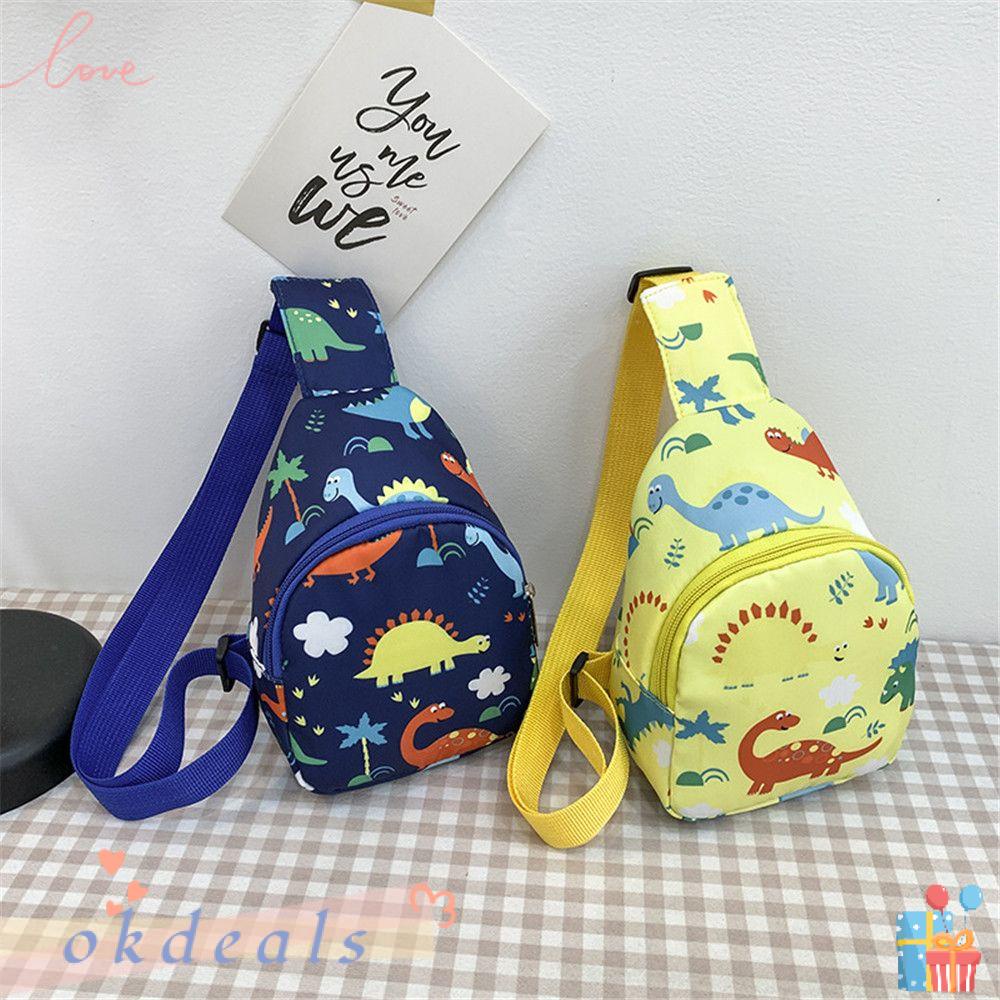 ღOKDEALSღ Cute School Bags Preschool Kids Dinosaur Cartoon Shoulder Chest Bags Travel Nylon Toddler Sling Bag Baby Girls Boy/Multicolor
