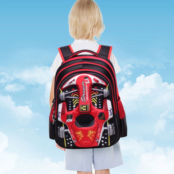 Balo chống gù lưng in hình oto 3D size 42cm  BALO-512