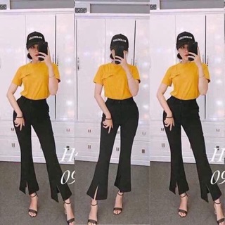 Quần ống loe sẻ gấu ms958