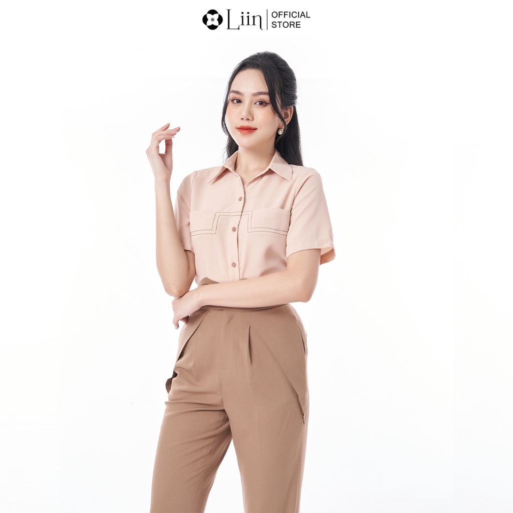 Quần baggy nữ linbi cách điệu cạp màu nâu mix cúc chéo trẻ trung, mặc tôn dáng liin clothing Q3453