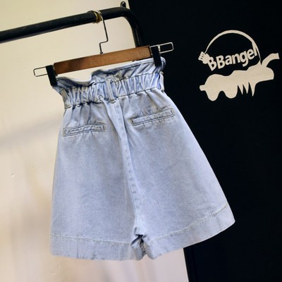 Quần short denim cạp cao cạp cao quần rộng a rộng rãi dễ phối đồ mùa xuân 2021 với thắt lưng