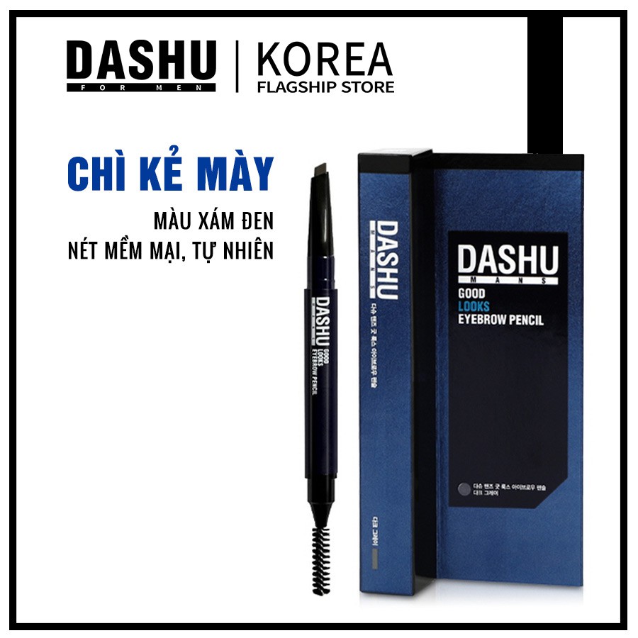 Chỉ kẻ chân mày Hàn Quốc cho Nam, bút kẻ lông mày Dashu Mans Good Looks Eyebrow Pencil màu xám đen, 1 đầu chì, 1 đầu