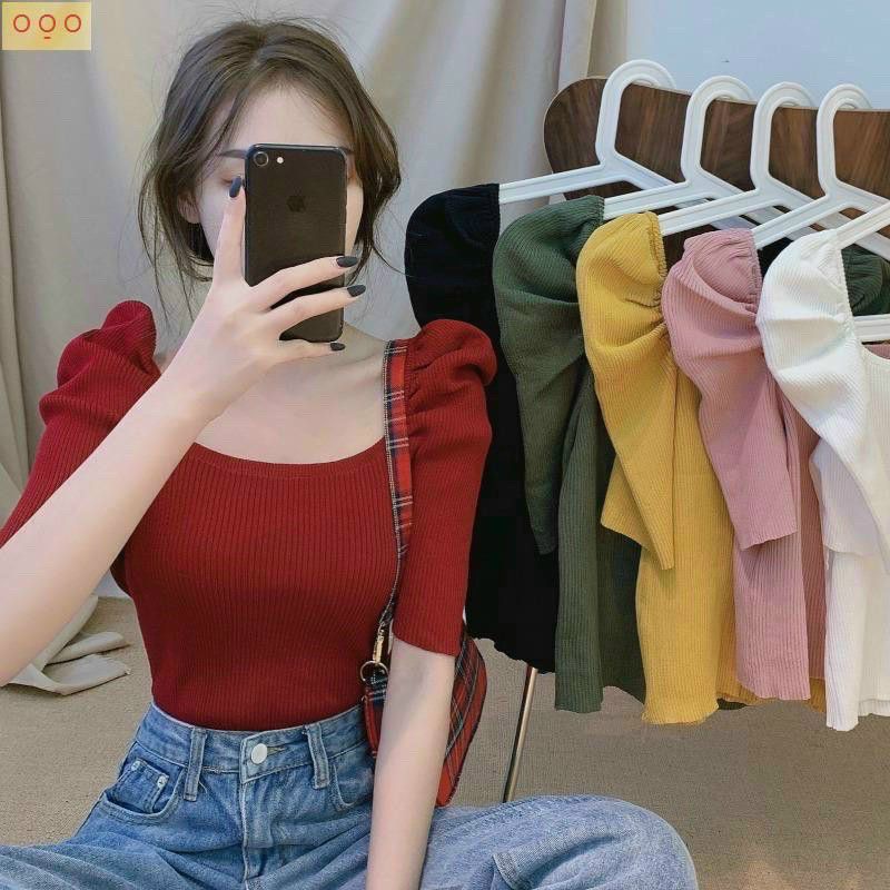Áo kiểu cổ U tay ngắn phồng phòng cách hàn quốc (A15