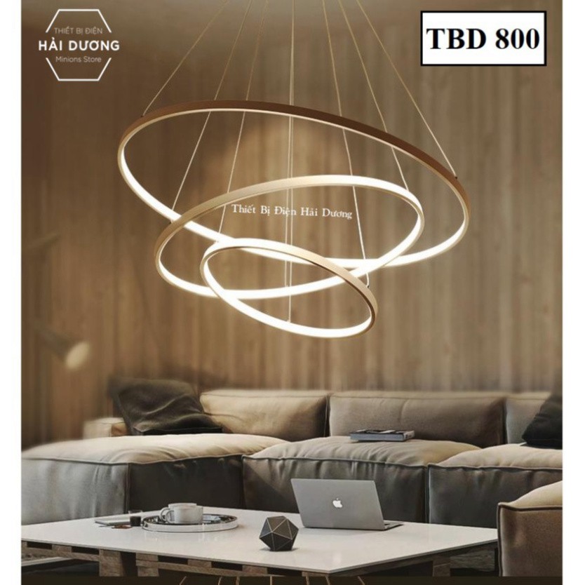 Đèn Thả Trang Trí - Đèn Thả Trần Không Gian Led Viền Vàng TBD800, Hình Tròn 3 Vòng Viền Vàng, 3 Chế Độ Sáng, Điều Khiển