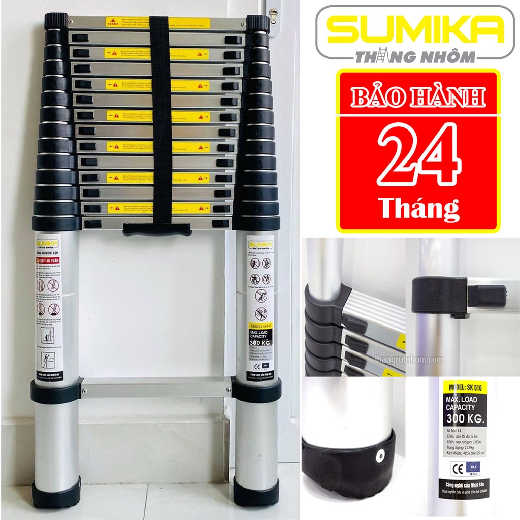 Thang nhôm rút đơn xếp gọn Sumika SK - sk380 - sk410 - sk440 - sk480 - sk510 - sk560 - sk600