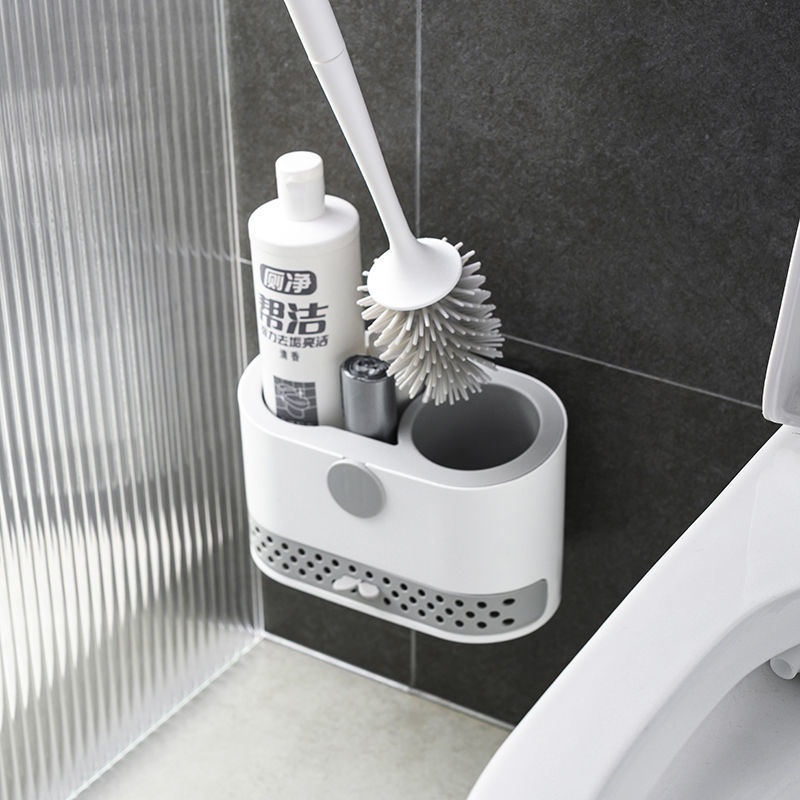 Bàn Chải Vệ Sinh Toilet Cỡ Lớn + Cọ Vệ Sinh Bằng Silicone Tay Cầm Dài Có Giá Đỡ Gắn Tường Tiện Lợi
