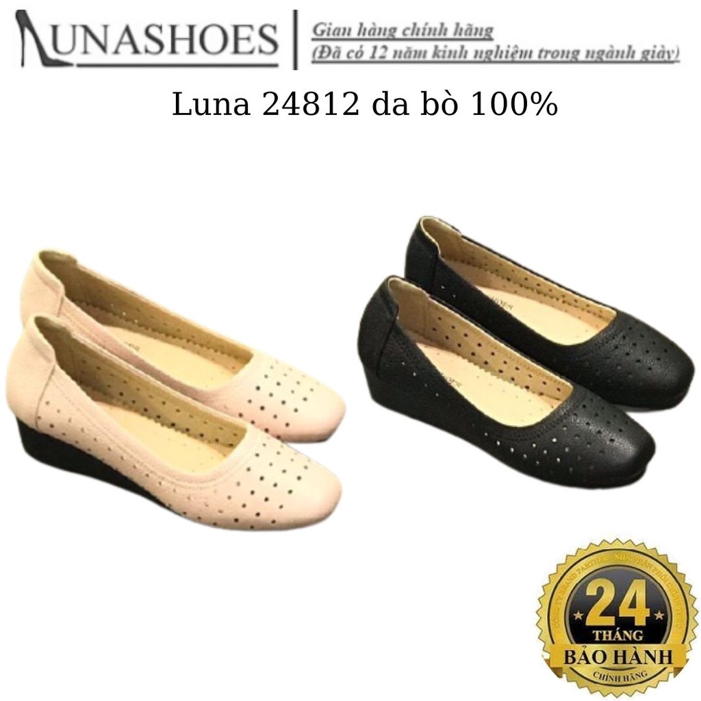 Giày đế xuồng nữ da bò mềm êm chân 4p Màu Đen Lunashoes (24812) dễ phối đồ êm chân hàng vnxk giầy trung niên nữ cho mẹ