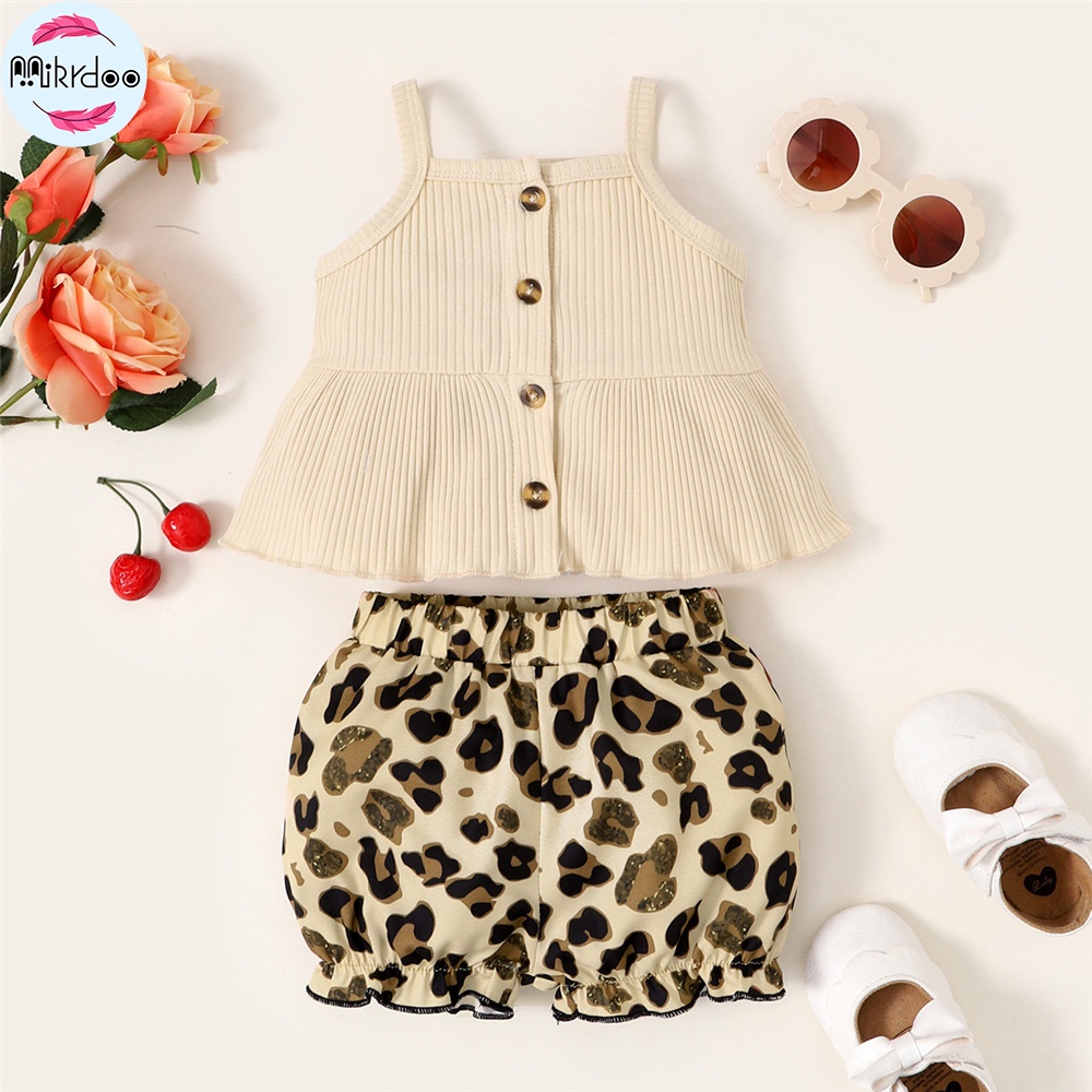 Set quần áo Mikrdoo 2 mảnh gồm áo 2 dây + quần short họa tiết da báo thời trang hè cho bé