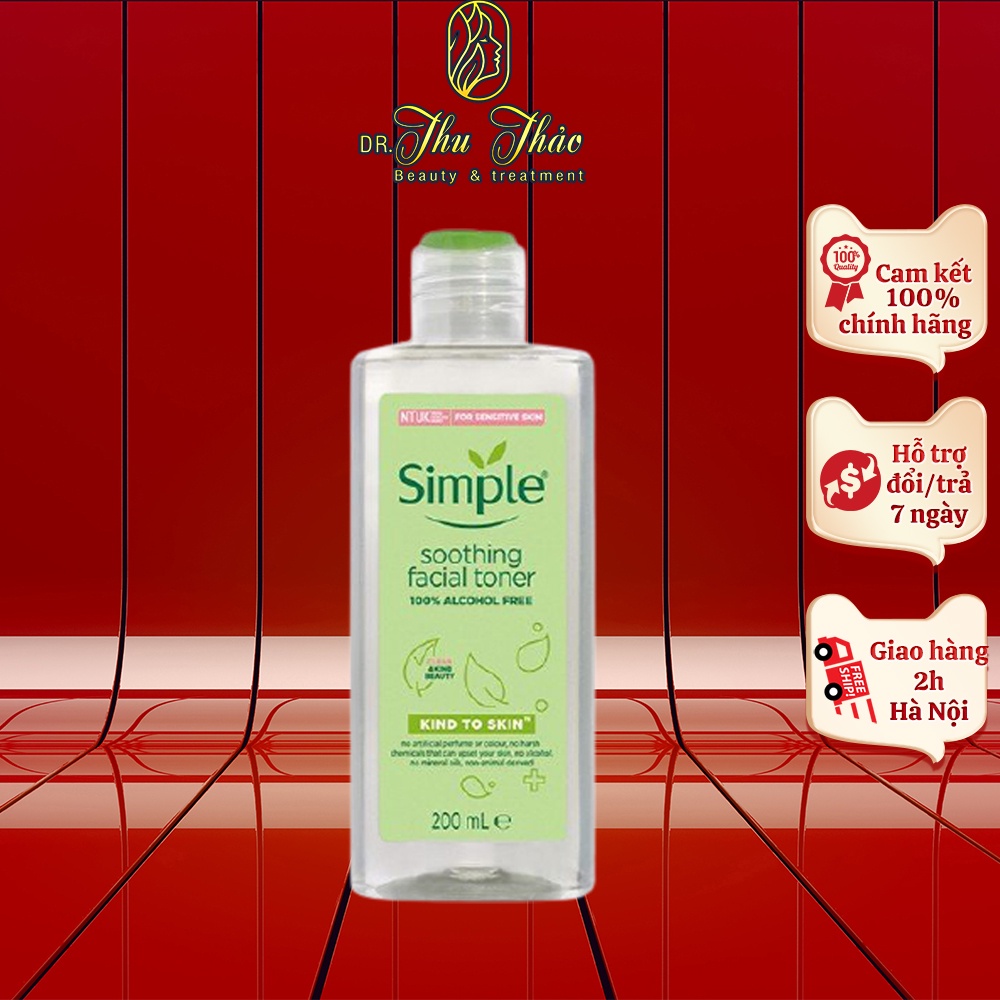 Nước Hoa Hồng Soothing Facial Toner Simple cân bằng ẩm cho da 200ml
