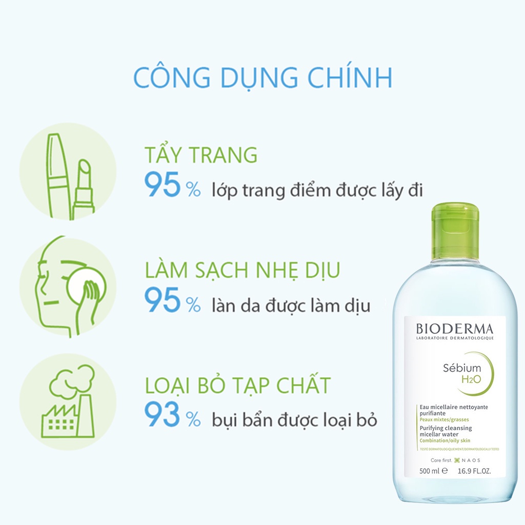 Nước tẩy trang Bioderma Sebium H2O dành cho da hỗn hợp đến da dầu Bioderma Sebium H2O 100ml - 500ml