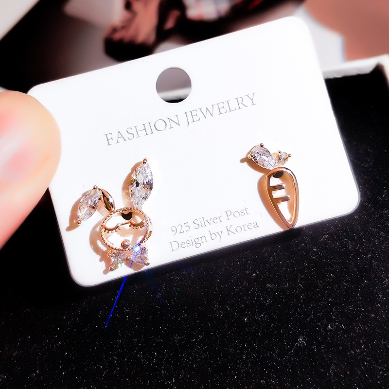Khuyên tai JIUDUOLAN không gây dị ứng thiết kế thỏ và cà rốt đính đá zircon nhân tạo thời trang thanh lịch cho nữ