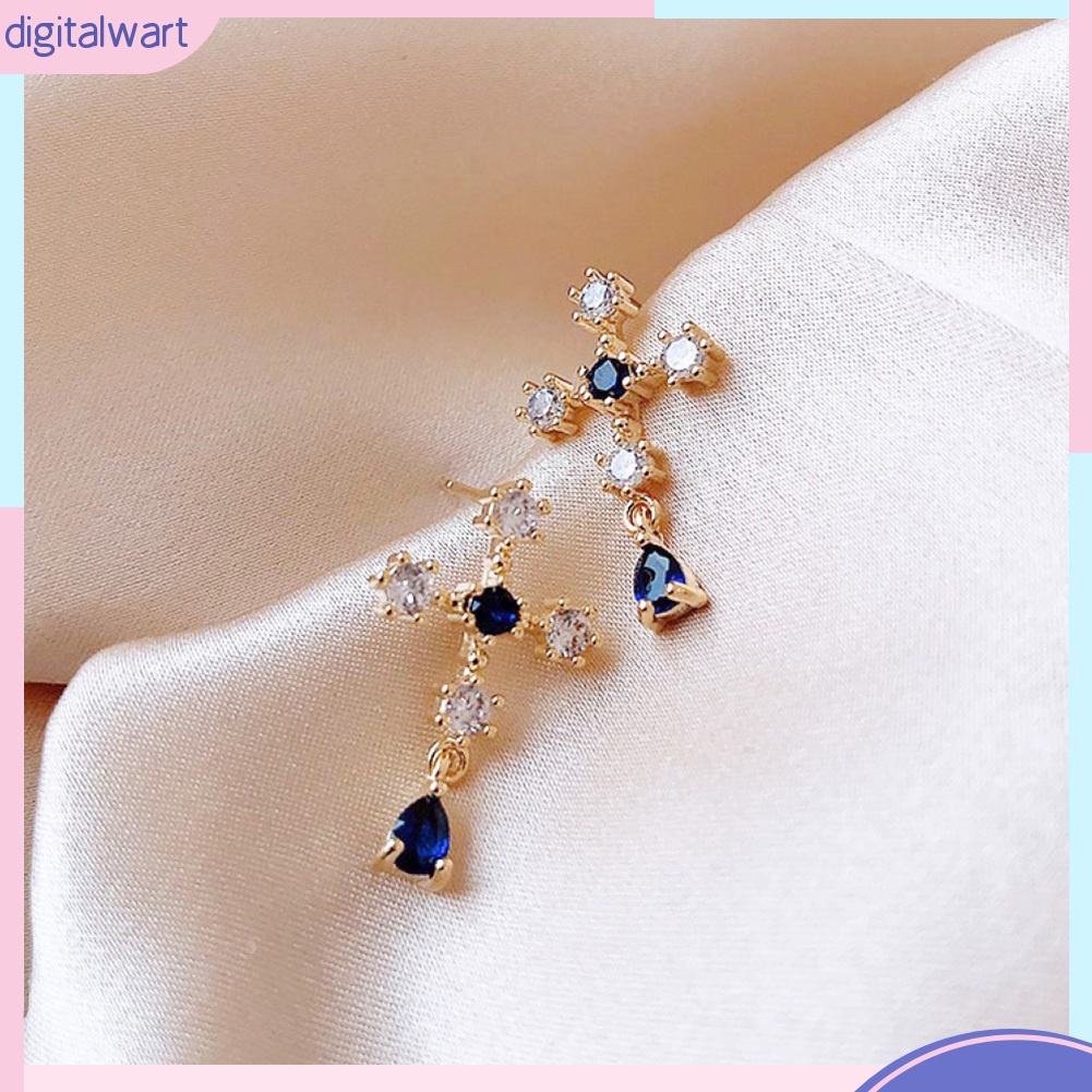 Bông Tai Hình Chữ Thập Đính Đá Sapphire Giả