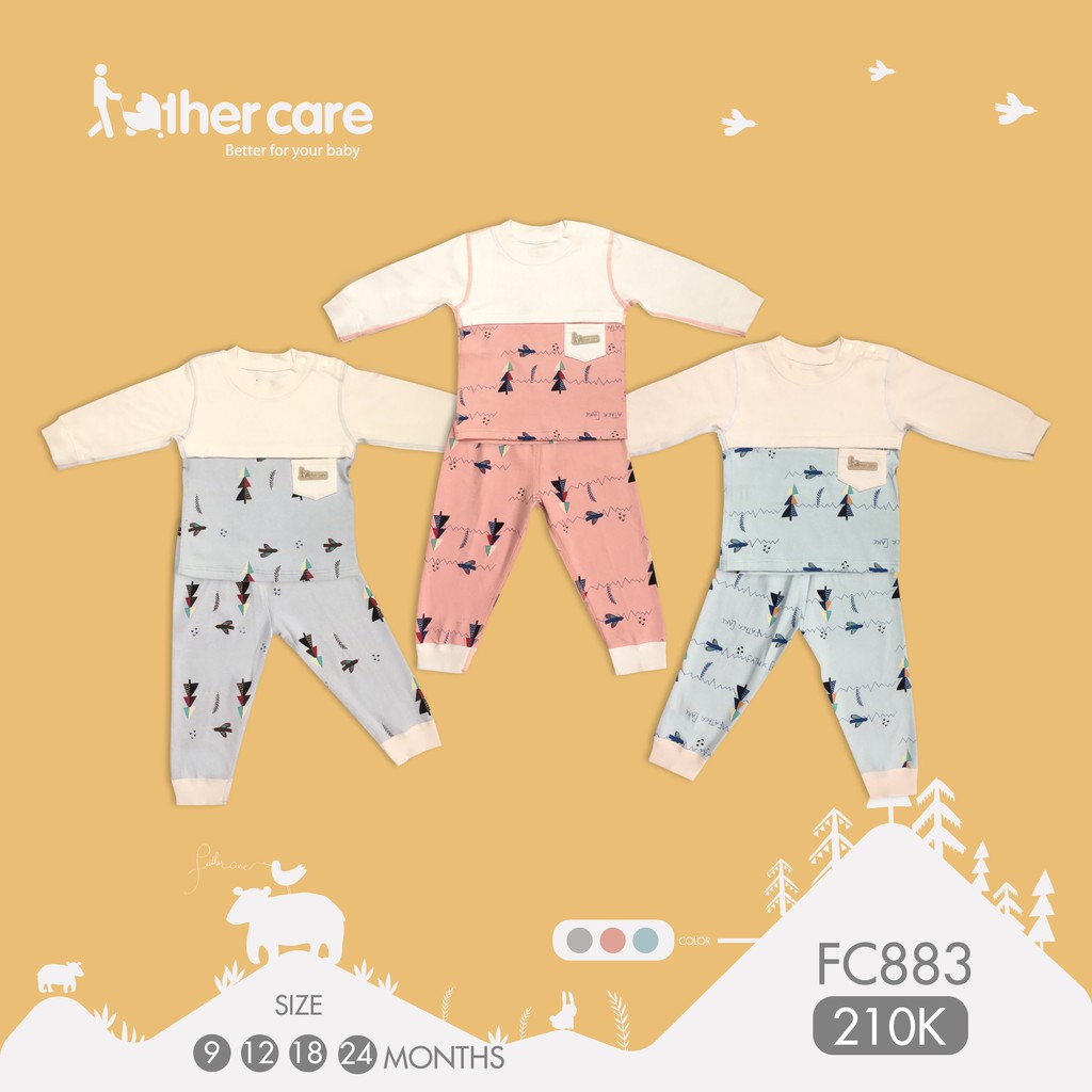Bộ Quần áo FatherCare trẻ em Cài vai phối túi nỉ DT - Cây thông (Trơn - HT) FC883