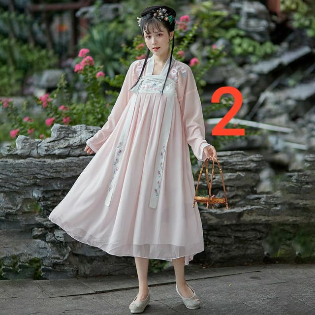 Bộ đồ cổ trang Hán Nguyên thêu hoa tinh tế tông hồng, phối lớp voan trắng thêu cực đẹp