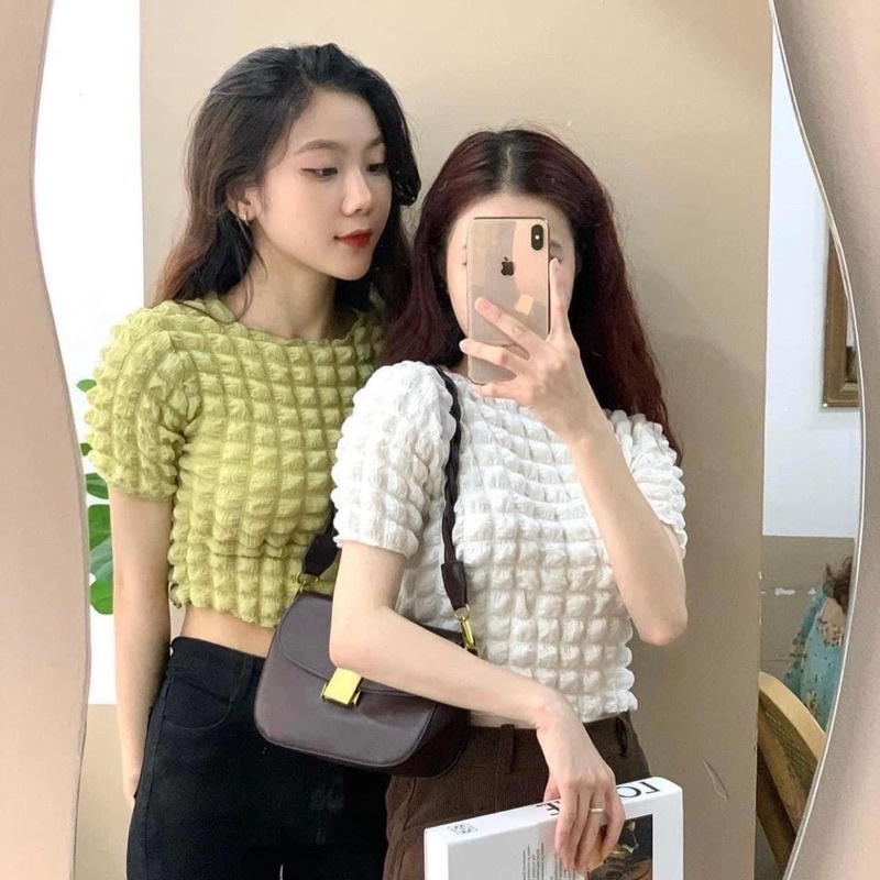 Áo Croptop Xốp Ô Vuông  Nữ  🌸 Croptop kiểu dáng ôm cộc tay năng động 3158 hàn quốc bánh bèo tiểu thư 🌸