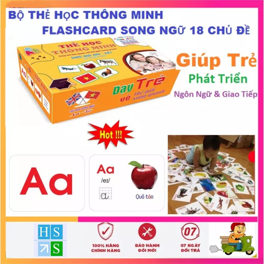 Bộ thẻ học thông minh 18 chủ đề (288 thẻ) song ngữ Anh - Việt , dạy học cho bé từ 0-6 tuổi phát triển trí thông minh