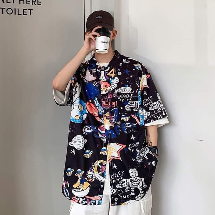 Áo sơ mi nam nữ oversize hình CHUỘT MICKEY có 2 màu