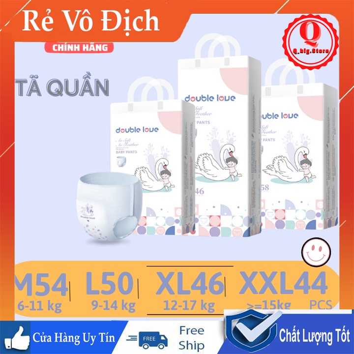 Bỉm DOUBLE LOVE - Bỉm Quần, Tã Quần Cho Bé, Thoáng Mát, Siêu Thấp Hút, Đủ Size M54/L50/XL46/XXL44, Hàng Chất Lượng Cao