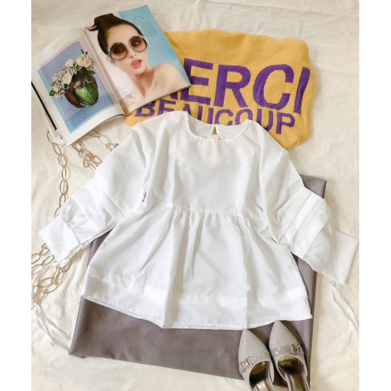 Áo baby doll tay phồng xếp ly tay