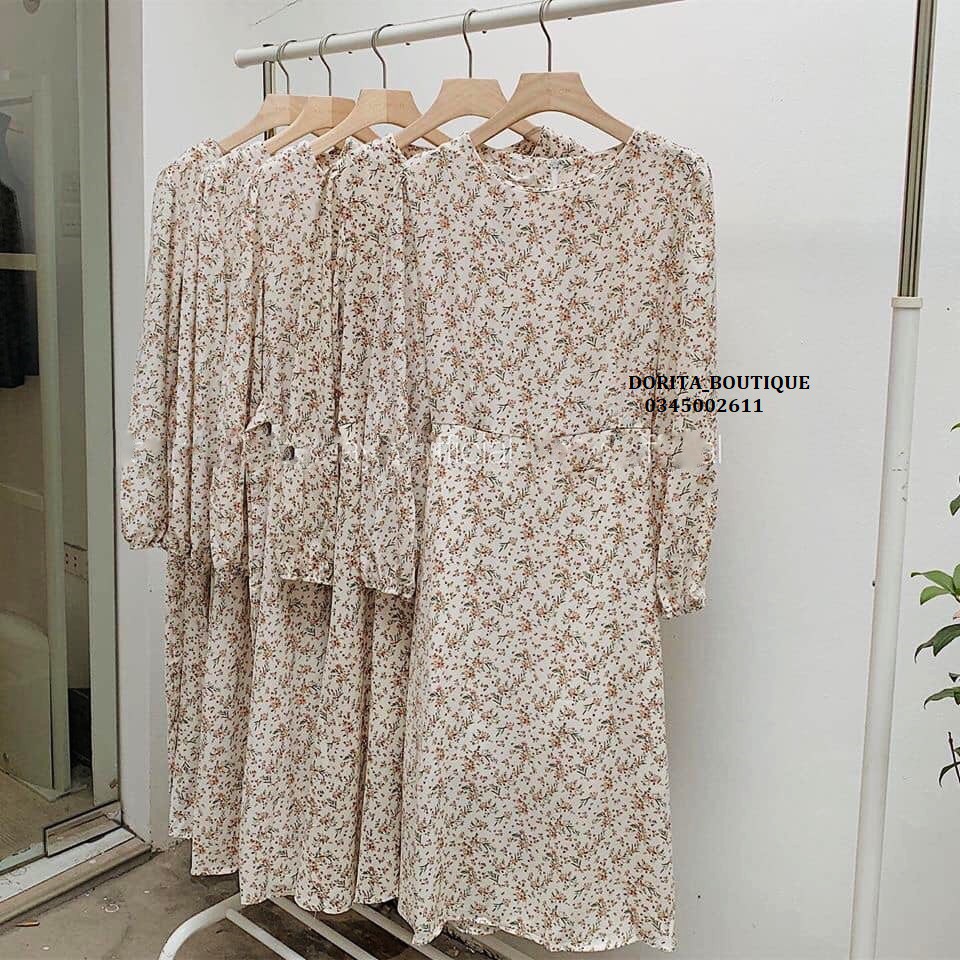 Váy hoa nhí vintage dáng dài 2 lớp, thắt nơ eo - Đầm hoa vintage - Dorita Boutique | BigBuy360 - bigbuy360.vn