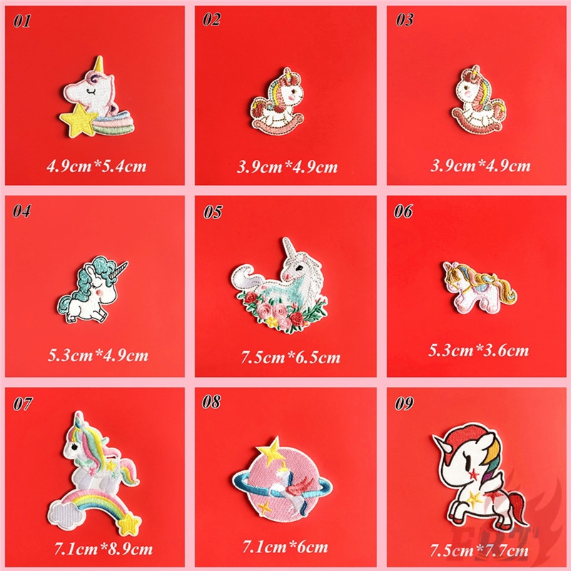 Miếng vá hình kỳ lân cầu vồng nhiều màu 01-9 tuỳ chọn ủi/may quần áo tự làm