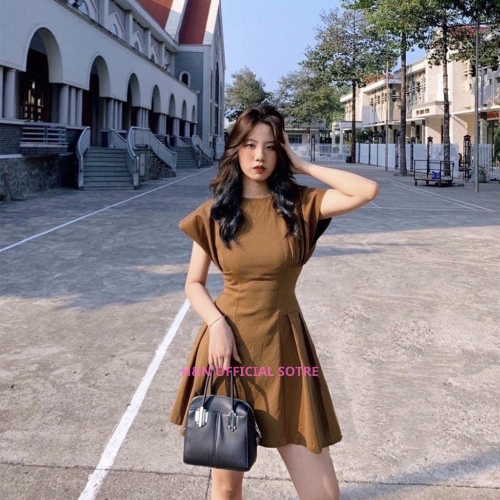 Váy nữ kaki thiết kế dự tiệc Đầm xoè cánh tiên chiết eo sang chảnh HN Clothing V56